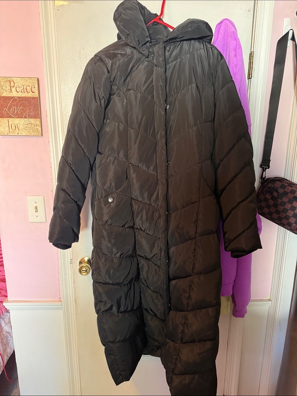 Steve Madden Long Black Hooded Puffer Coat